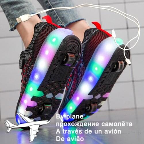 2021 New 27-40 USB Charging Children Sneakers With 2 Wheels Girls Boys Led Shoes Kids Sneakers With Wheels Roller Skate Shoes