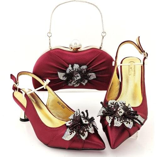 OLOM beautiful wine Italian Shoes With Matching Bags African Women Shoes and Bags Set For Prom Party Summer Sandal !TX-32