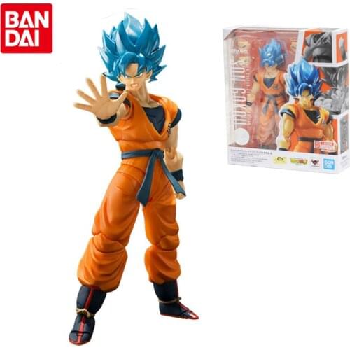 Bandai Original Dragon Ball Z Super Saiyan God Super Saiyan Blue Hair Son Goku PVC Anime Action Figures Collectible Model Toys