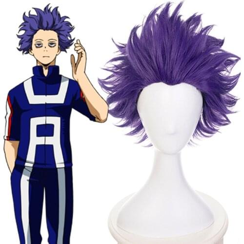 Anime My Hero Academia Boku no Hiro Akademia Shinsou Hitoshi Shinso Short Purple Heat Resistant Cosplay Costume Wig + Wig Cap
