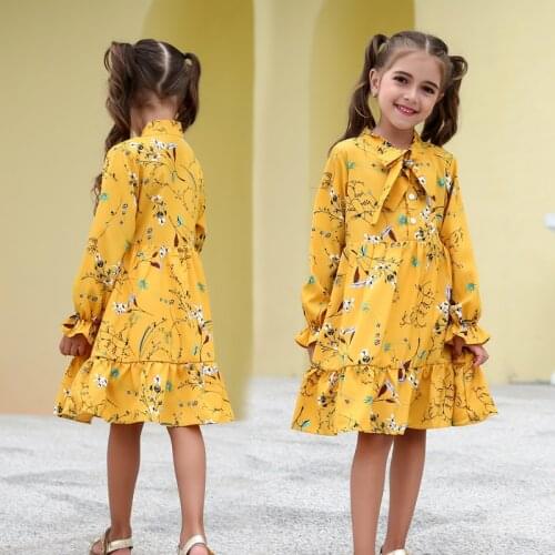 Spring Baby Girls Dress Long Sleeve Floral Print Kids Dresses Loose Comfort Girls Clothes Vestidos for 6 8 10 12 Years Children