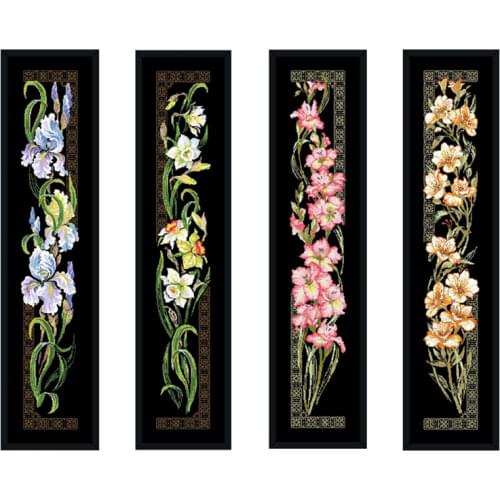 Iris Daffodil Orchid cross stitch package flower aida 18ct 14ct 11ct black cloth people kit embroidery DIY handmade needlework