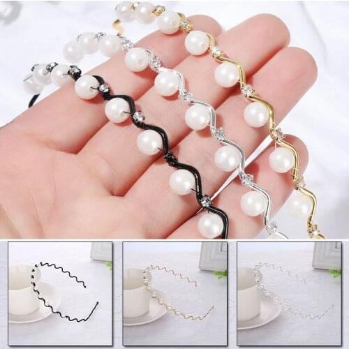 H:HYED Crystal Rhinestone Pearls Wave Hairband Fashion Hairwear For Women Crown Headband Bridal Wedding Tiara Hair Accessories