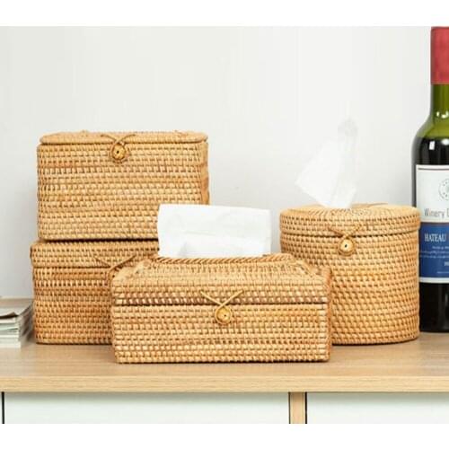 Rattan Handmade Tissue Box Drawer Case Vine Roll Holder Toilet Paper Cover Dispenser Desk Storage Box For Office Props