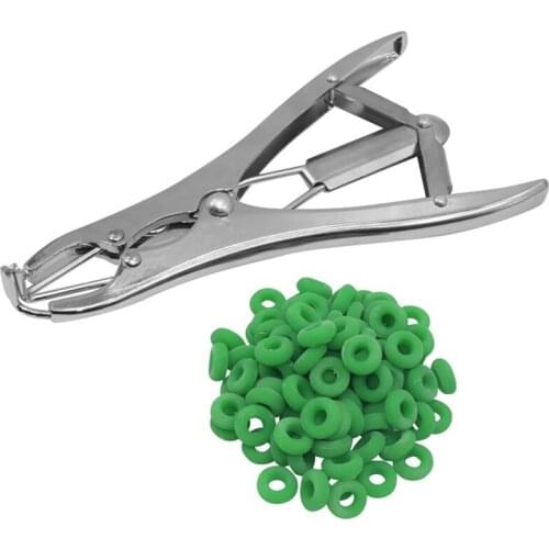 SHGO HOT-Tail Removal Pigs and Sheep Castration Pliers and 100 Particulate Rubber Ring Castration Device Veterinary Equipment