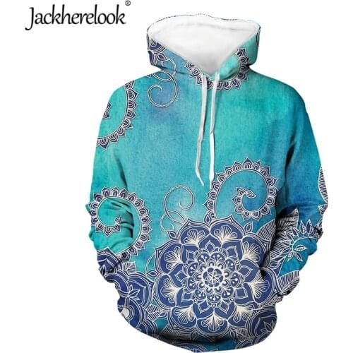 Jackherelook Brand Design Bohemian Mandala Floral Oversize Sweatshirts Women Autumn/Winter Pullover Hooded Tracksuits Jackets