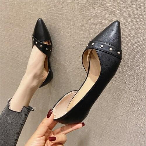 2021 Spring And Summer Fashion Large Size Women Shoes Soft Sole Shallow Pointed Toe Slip On Casual Flats Balck Femmes Chaussure