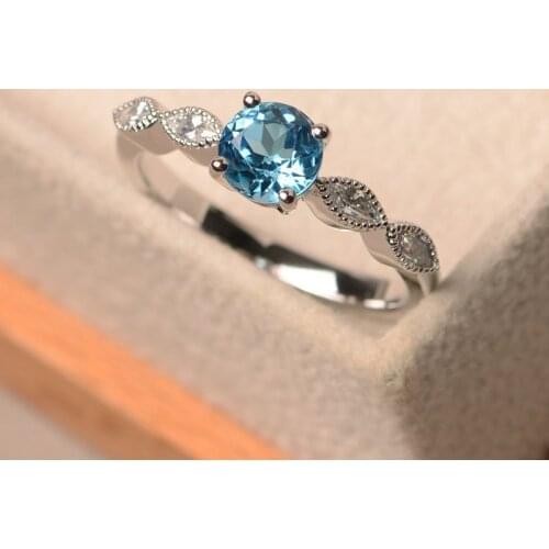 Womens 925 Silver Blue Zircon Ring Engagement Wedding Gift Jewelry Ring Wholesale