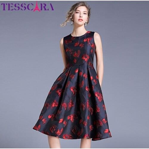 TESSCARA Women Luxury Jacquard Dress Festa High Quality Elegant Cocktail Party Robe Femme Vintage Tank Designer A-Line Vestidos