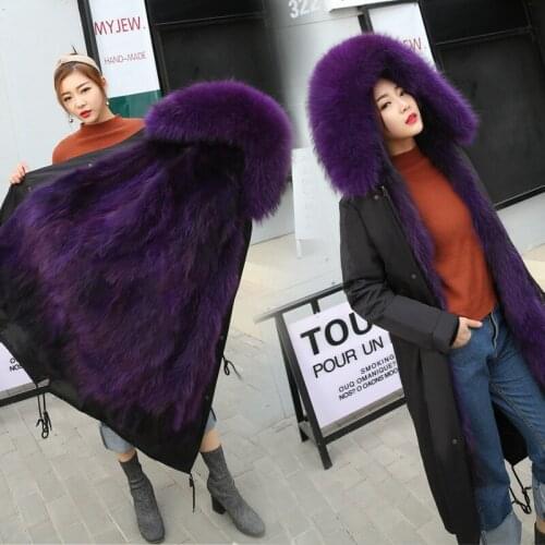 100% Natural Raccoon Dog with Fox Fur Collar Winter Warm Thickening Coat 2020 Women High Quality Abx01-222 MF295