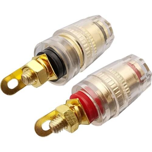 2Pcs Gold Plated Audio Speaker Terminal Binding Post 4mm Banana Plug Socket Jack Connector Adapter Transparent Banana Connectors
