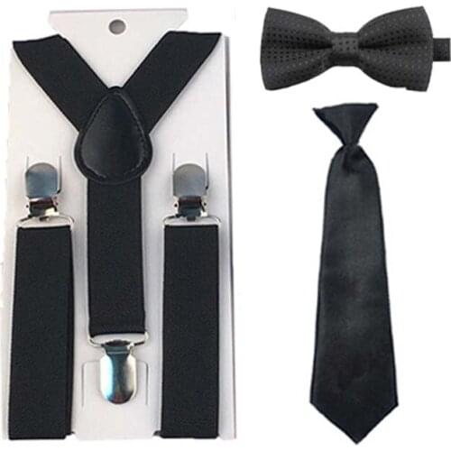 3pcs Ties Suspenders Elastic Child Wedding Boys Adjustable Braces Kids Bow Tie Y Back NeckTie Polka Belts Bowknot