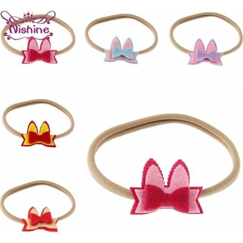 5pcs/lot Boutique Felt Cloth Bunny Ears Headband Infant Elastic Nylon Hairband Baby Girl Bows Headwear Kids Clothing Accessories