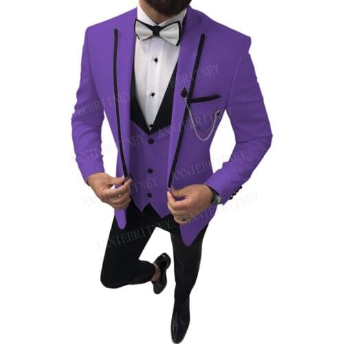 ANNIEBRITNEY Formal Purple Men Suits for Business Slim Fit Wedding Man Blazer Groom Tuxedo Custom Plus Size Suit Men Set 2019