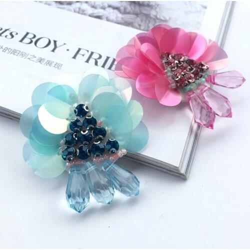 Sequins flower rhinestones bead brooch patches applique crystal fabric sew on patch fashion clothing bags decoration patch