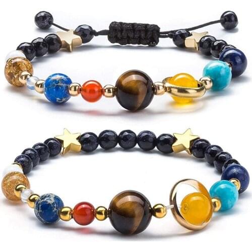 Women Girls Solar System Bracelet Universe Galaxy The Eight Planets Guardian Star Natural Stone Beads Bracelet Bangle for Men, 2