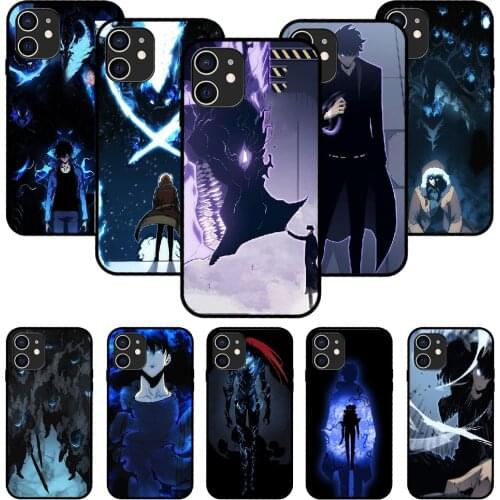 For iPhone 11 12 8 Plus Mini Pro X XR XS Max 4 5 7 6 6S 8 SE Phone Case Black Cover Anime solo leveling Sung Jin woo