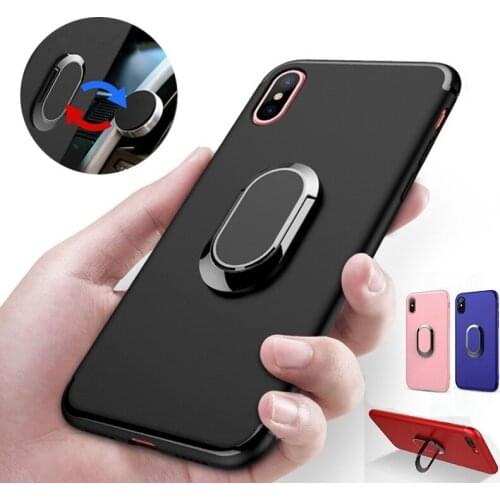 For iPhone 8 7 6 6s Plus X Case Luxury Silicone Shockproof Cover With Magnetic Car Metal Finger Holder Ring Stand For iPhone X
