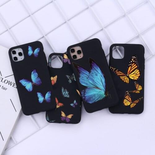 Cute Butterfly Blue Phone Case For iphone 11 12 Mini Pro XS Max Case TPU Black Case For iphone SE 2020 XR X 7 8 Plus 5 Coque
