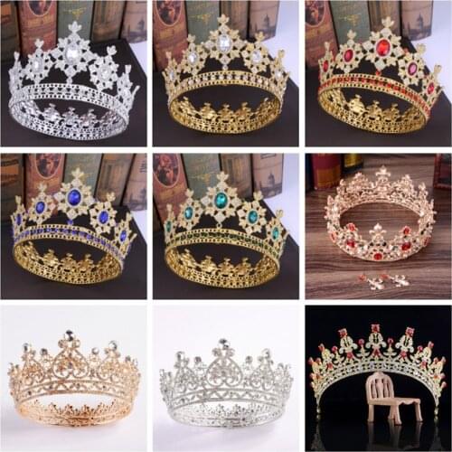 Luxury Crystal Queen Full Round Crowns Baroque Royal King Rhinestone Big Tiaras Headpieces Princess Wedding Jewelry Gifts