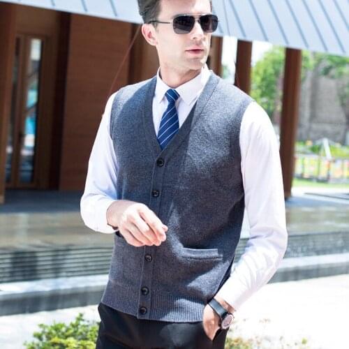 Winter Men Pure Wool Cardigan Sweater Male Casual Computer Knitted V-neck Vest, Sleeveless Single Breasted size SMLXLXXL