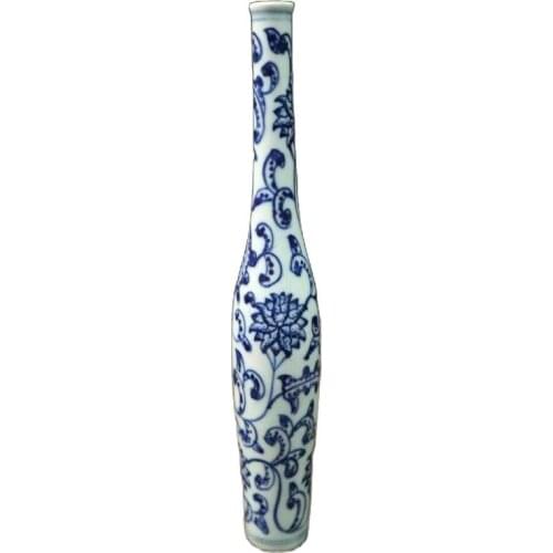 Chinese old porcelain Blue and white tangled lotus long neck small vase