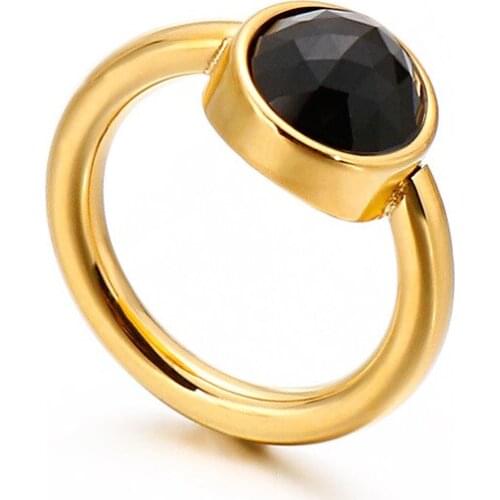 Classic yellow gold color filled black stone rings for women wedding engagement jewellery dubai style