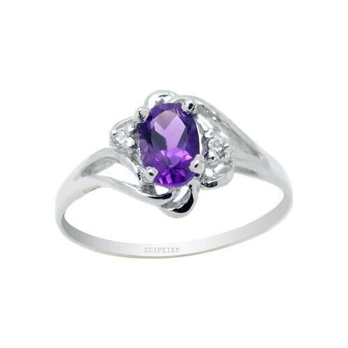 Classic 925 Silver Amethyst Ring for Engagement 4mm*6mm VVS Grade Natural Amethyst Silver Ring Sterling Silver Amethyst Jewelry