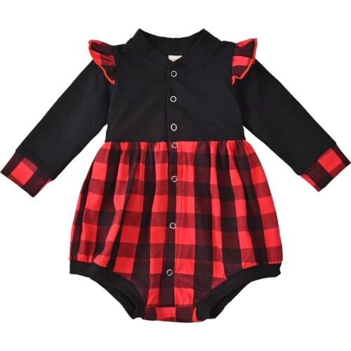 Pudcoco Baby Girl Plaid Bodysuits Long Sleeve Patchwork Jumpsuit 2020 Newborn Christmas One Piece Suit Toddler Fall Outfit 0-18M