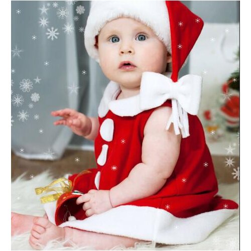 Cute Infant Christmas Two-piece Clothes Set, Girls and Boys Red Coral Fleece Sleeveless Vest + Cap, 0-3 Years