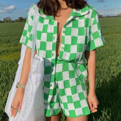 Women Two Piece Outfits Set Short Sleeve Button Down Loose Knit Tops Shorts Trousers Clothes Suit Summer Female Ladies Tracksuit