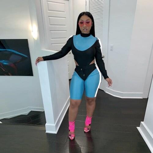 Echoine Reflective 2 Piece set Tracksuit Sexy Bodycon Backless Bodysuit and shorts body femme Sportwear Workout matching sets