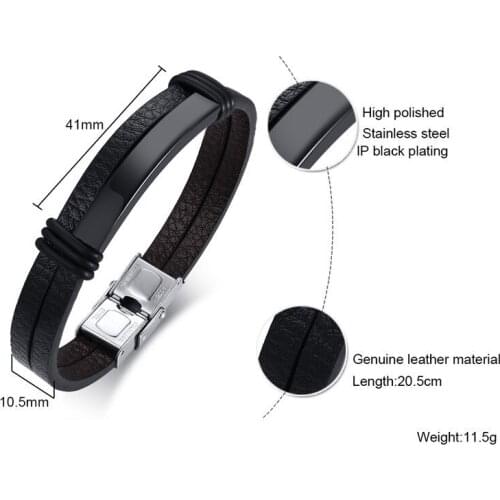 Creative Custom LOGO Name Engrave Leather Bangle & Bracelet 316L Stainless Steel Mens Bracelet