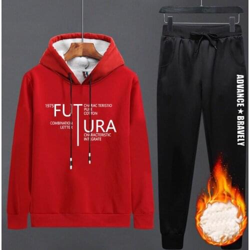 2020 Tracksuits Men Casual Hooded Thicken Fleece Hoodies+Sweatpants 2 Pieces Set Mens Sweatshirt Sportswear Set Asian Size 4XL