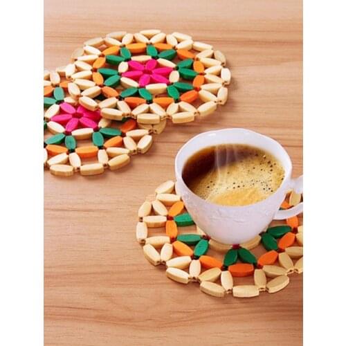Placemat Pad Coasters Kitchen Table Mats Bamboo Coaster Bowl Mats Padding Mat Insulation Pad Round Placemats Hand-made