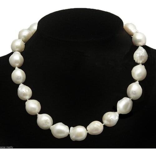 RARE HUGE 13-15MM WHITE SOUTH SEA BAROQUE KESHI PEARL NECKLACE 18JEWELRY earring gift