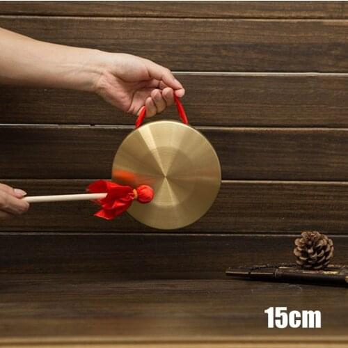 Hand Gong with Wooden Stick Traditional Chinese Folk Musical Instrument Toy for Kids FK88