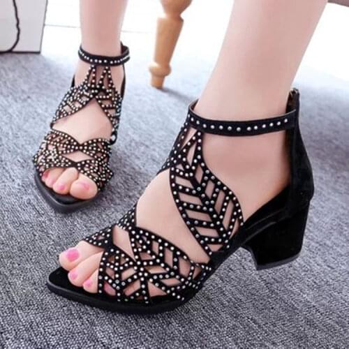 Sandals spring and summer ladies and womens wedge sandals fashion fish mouth hollow Rome shoes ladies shoes platform black