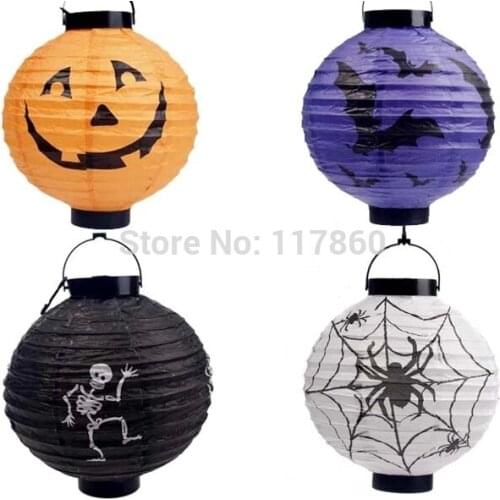 Halloween decorations Halloween lantern pumpkin pumpkin hanging paper lanterns portable (with battery, color random delivery)