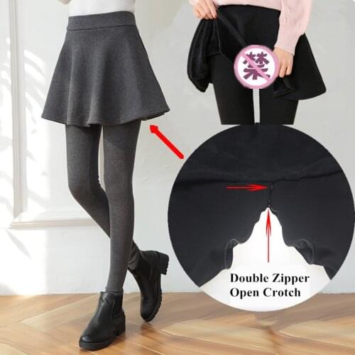 Outdoor Sex Skirt Pants Women Leggings Sexy Autumn Winter Velvet Stretch Laggings Zipper Open Crotch Sexual Trousers Clothing