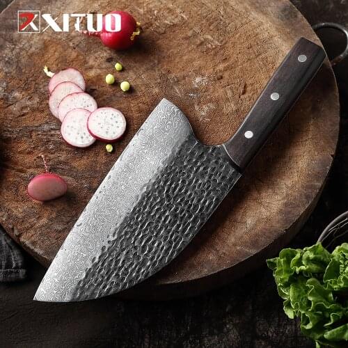 XITUO Damascus Steel Handmade Chef Knife Japanese Kitchen Knives Butcher Knife Very Sharp Cleaver Santoku Knife Cooking Tools