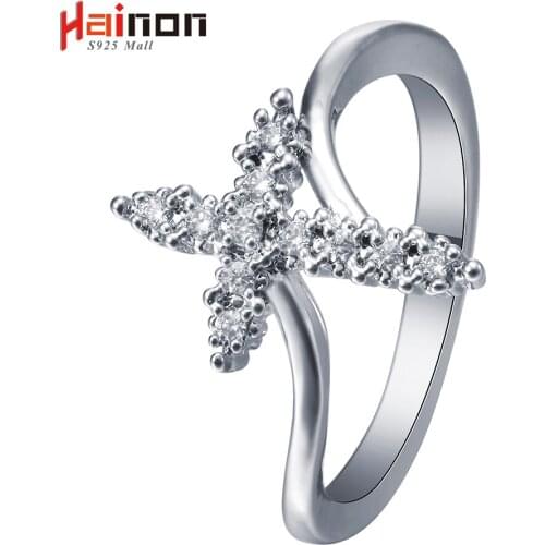Hainon silver color Cross promise Rings new jewelry Top Quality white cubic zircon women Immanuel cross Rings for women