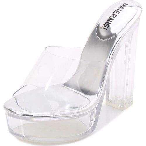 MAIERNISI PVC Transparent Slippers Open Toes Sexy Serpentine High Heel Crystal Women Shoes Transparent High Heels 13cm Slippers