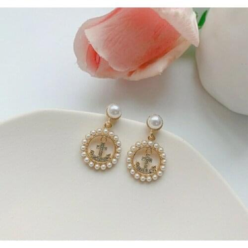 2021 new fashion South Korea web celebrity circle set with diamond pearl earrings feminine temperament earrings earrings women