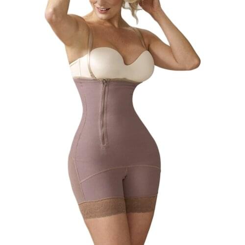 Womens Shapewear Side Zipper Tummy Control Hip Lift Lace Ajustable Shoulder Strap Bodysuit Butt Lifter Fajas Reductoras Y Model