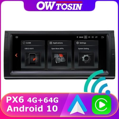 10.25" 1280*480P PX6 4+64G GPS Android 10 Radio For BMW 5 Series E39 X5 E53 M5 1996-2007 Wireless Carplay TDA7850 Car DVD Media