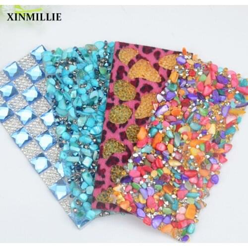 10pcs/Lot 5*11cm Hot Fix Rhinestone Crystal Sheet Banding Mesh Trimming Stickers On The Phone Decoration Accessories Free Ship
