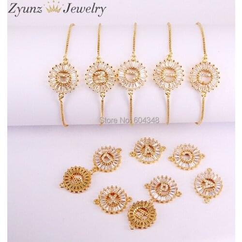 10PCS ZYZ298-2421 New Arrival Trendy 26 Letters Bracelets For Women Jewelry Simple Gold Chains Crystal CZ Stones Charms Bracelet
