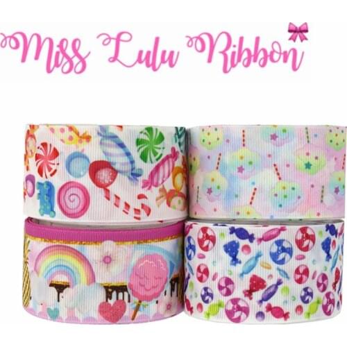 16mm-75mm Sweet Candy Series Rainbow Cloud Printed Grosgrain/Foe Ribbon DIY Hair Bowknots 50yards/roll