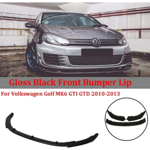 3 Pcs Front Bumper Lip Spoiler Splitter Gloss Black For Volkswagen Golf MK6 GTI GTD 2010-2013 Bumper Cover Protector Diffuser